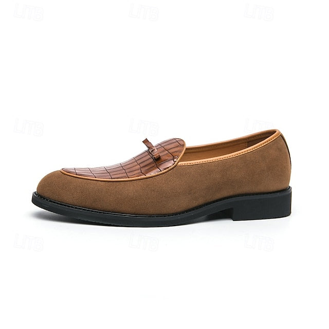 Brown Faux Men's Suede and Pattern Crocodile with Loafers