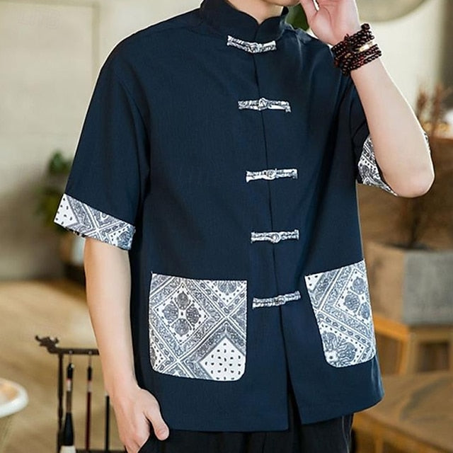 Casual Men's Shirt Cotton Button Up Linen