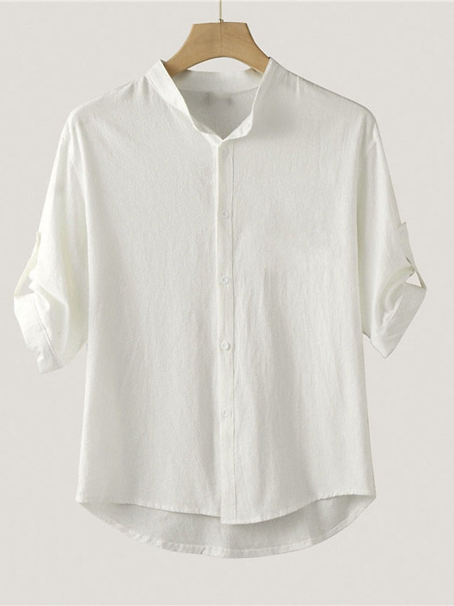 White Cotton Shirt Linen Men's