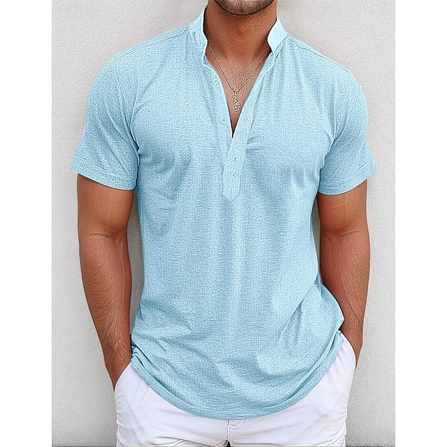Linen Shirt Popover Collar Band Men's