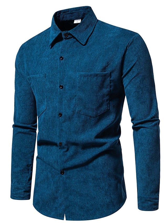 Men's Shirt Yellow Pink Black Corduroy Casual