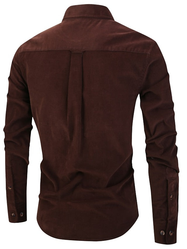 Corduroy Casual Men's Plain Up Shirt Button