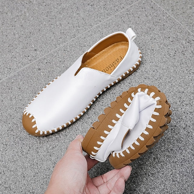 White Faux with Slip-On Casual Men's – Sneakers Leather