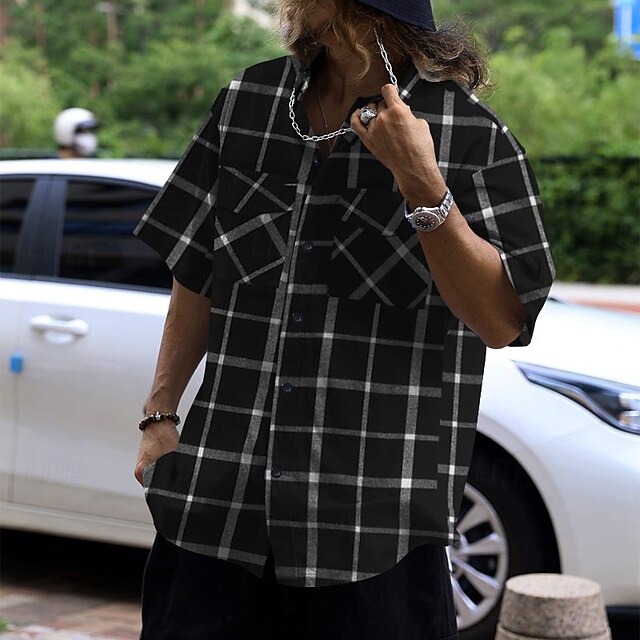 Beach Shirt Casual Summer Plaid Men's