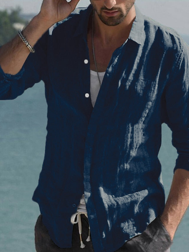 Button Linen Up Wear Shirt Men's Beach Summer