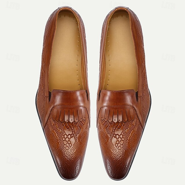 Black Men's Decorative Cowhide Premium Slip-On Loafers with