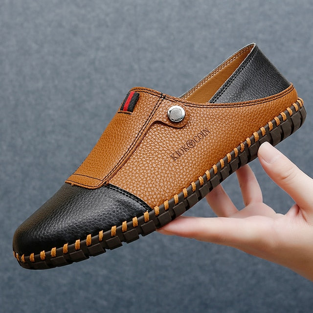 – Men's Leather Driving Loafers Slip-On Casual Two-Tone
