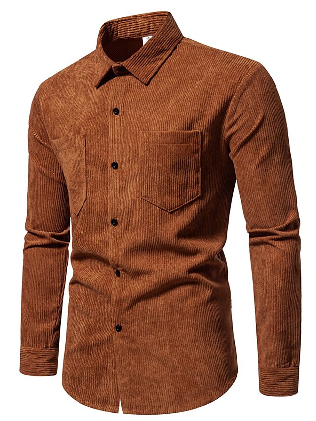 Men's Shirt Yellow Pink Black Corduroy Casual