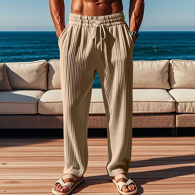 Pocket Trousers Drawstring Men's Elastic Pants Casual Waist