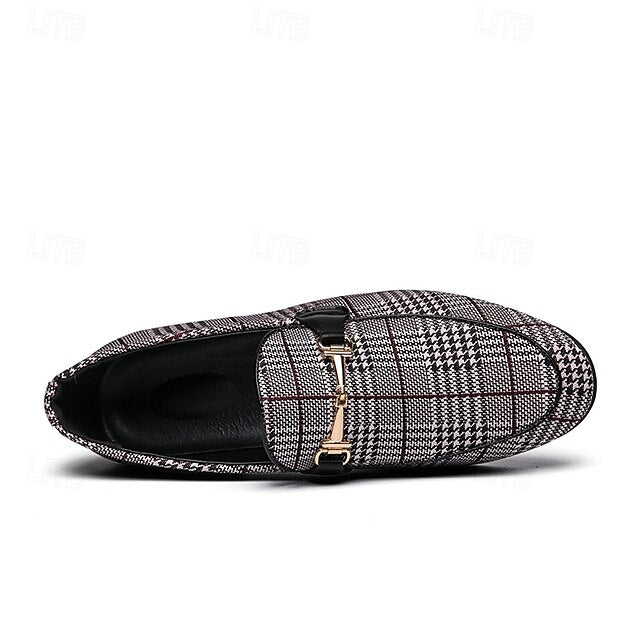 Buckle Plaid Fabric Men's Stylish with Loafers – Metal