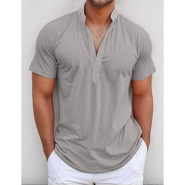 Linen Shirt Popover Collar Band Men's