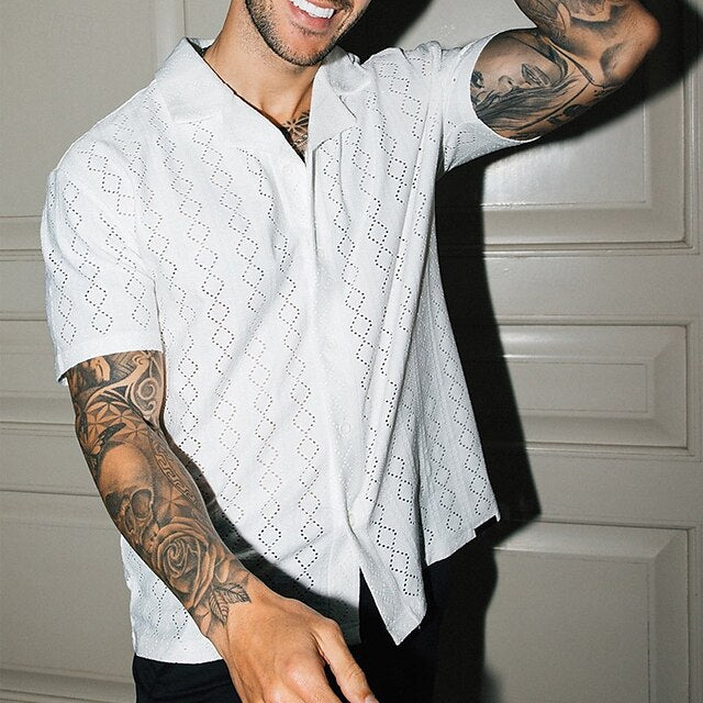 Men's Summer Black Button Up Shirt Casual