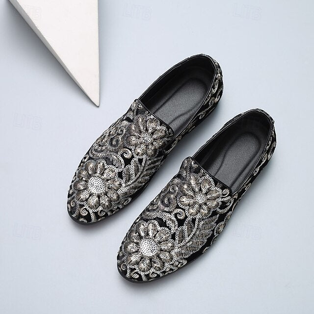Slip-On – Stylish Floral Men's Embroidered Purple Loafers
