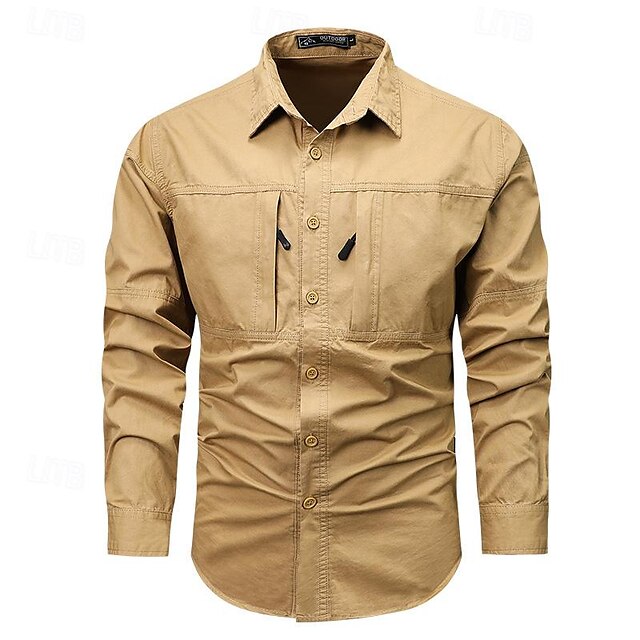 Button Men's Casual Workwear Work Shirts Shirt