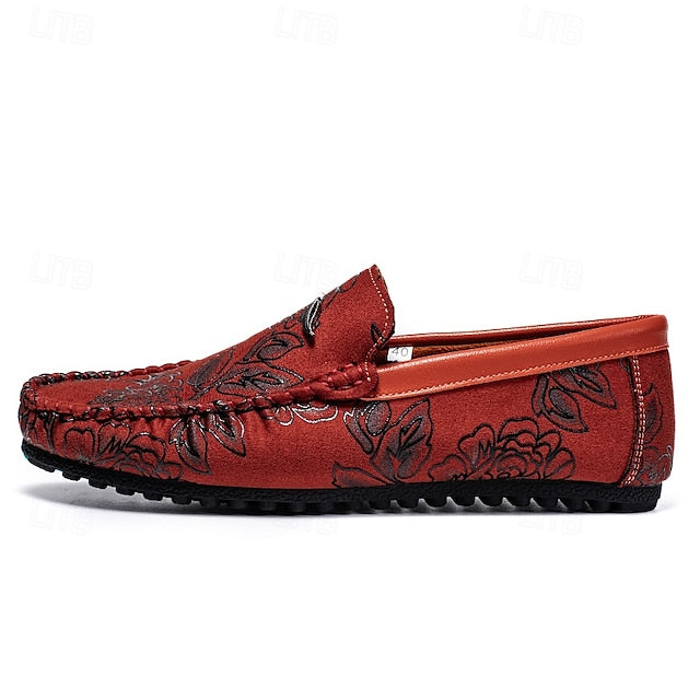 and Leather Men's Loafers White Checkered Orange Slip-On