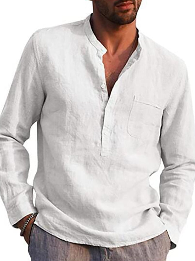 Linen Men's Shirt Wear Summer Collar Band Beach
