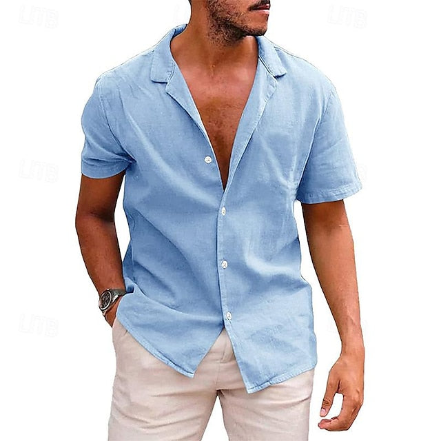 Shirt Men's Cotton Casual Linen White