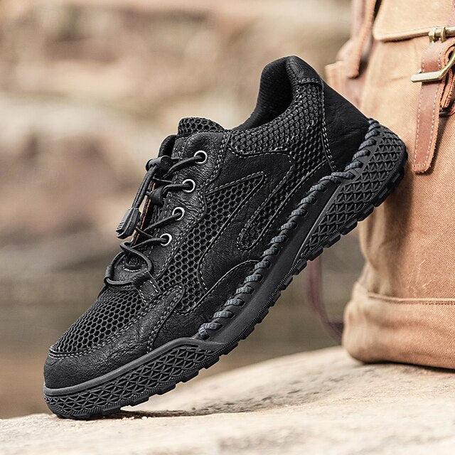 Men's Tan Breathable Mesh Lace-up with Design Sneakers