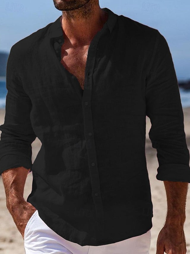 Button Beach Men's Wear Linen Shirt Summer Up