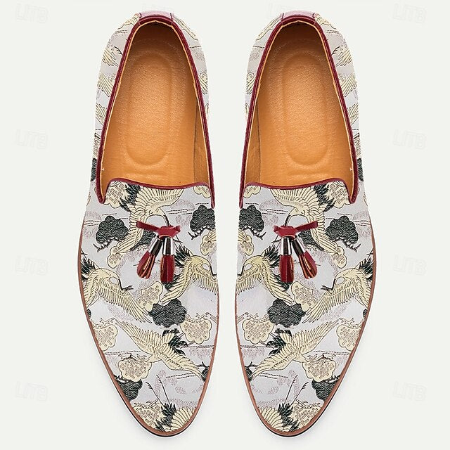 Loafers - with Tassel Jacquard Floral Men's Slip-On Detail