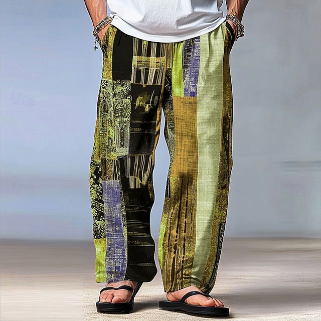 Men's Mid Pants Waist Trousers Block Color Patchwork