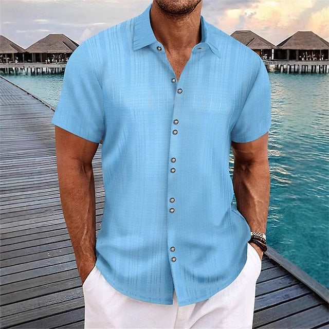 Summer Men's Shirt Button Up Beach Casual