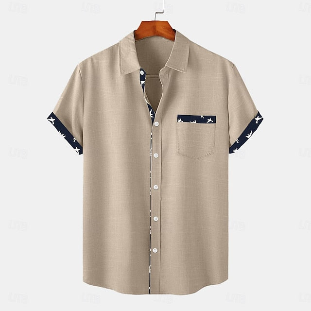 Summer Shirt Men's Up Button Beach Wear Linen