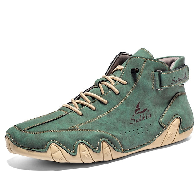 Teal Stylish Handmade Men's High-Top Lace-Up - Boots Suede