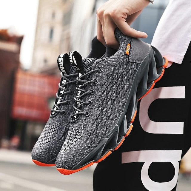 Men's Red with Blade Sole Breathable Sneakers - Running