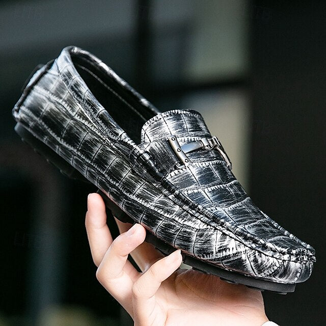 Pattern Leather Faux - Purple Crocodile Men's Loafers