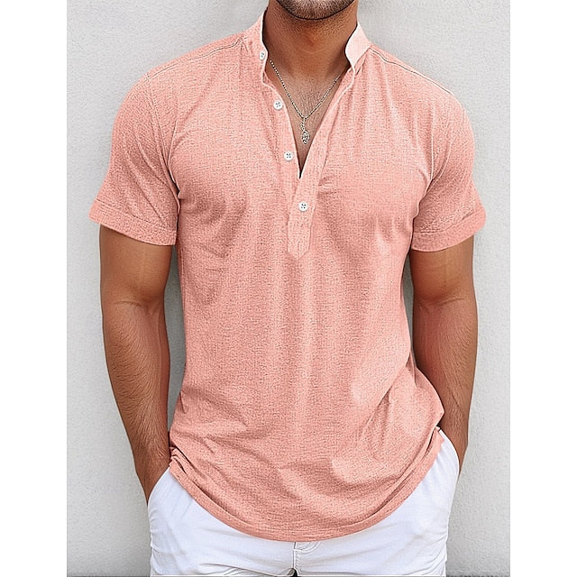 Linen Shirt Popover Collar Band Men's