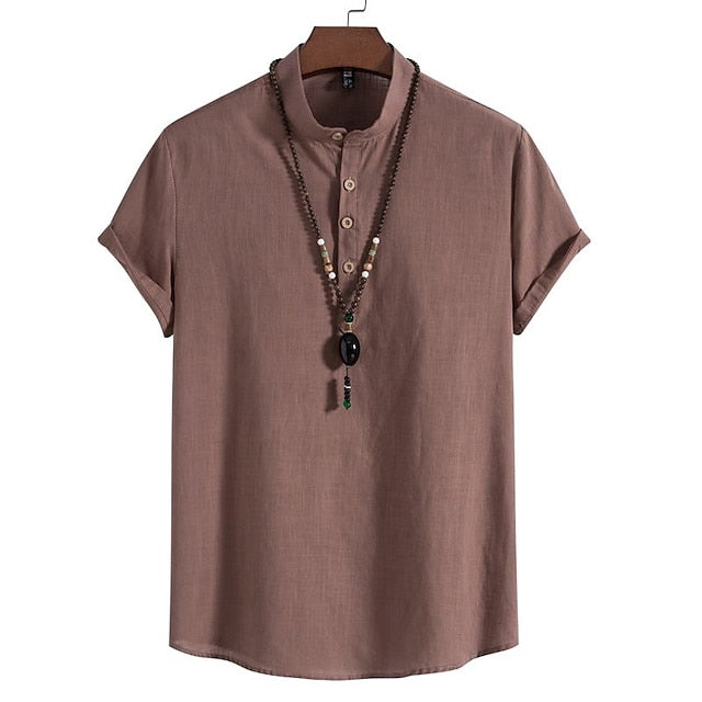 Chinese White Shirt Men's Cotton Linen Collar