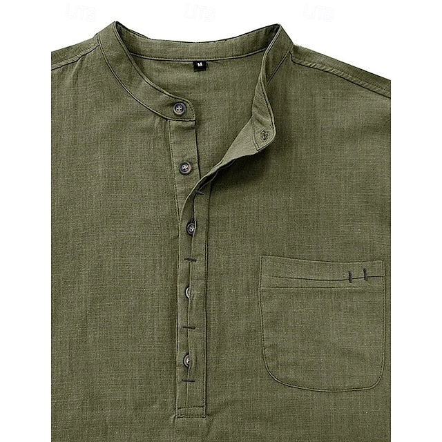 Band Linen Collar Popover Men's Shirt