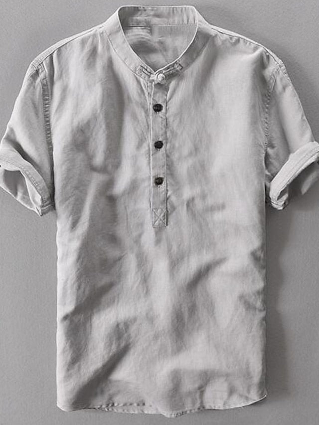 White Linen Collar Cotton Shirt Chinese Men's
