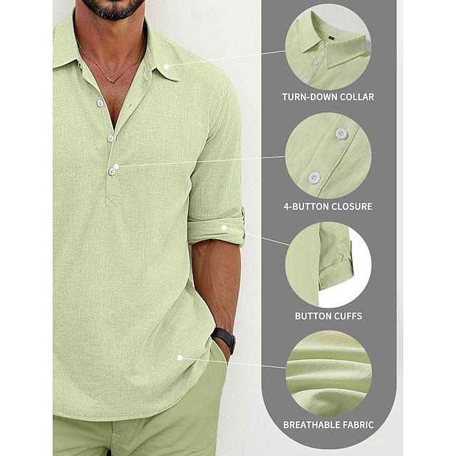 Men's Linen Wear Shirt Button Beach Summer Up