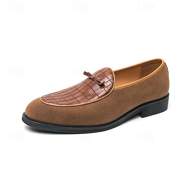 Brown Faux Men's Suede and Pattern Crocodile with Loafers