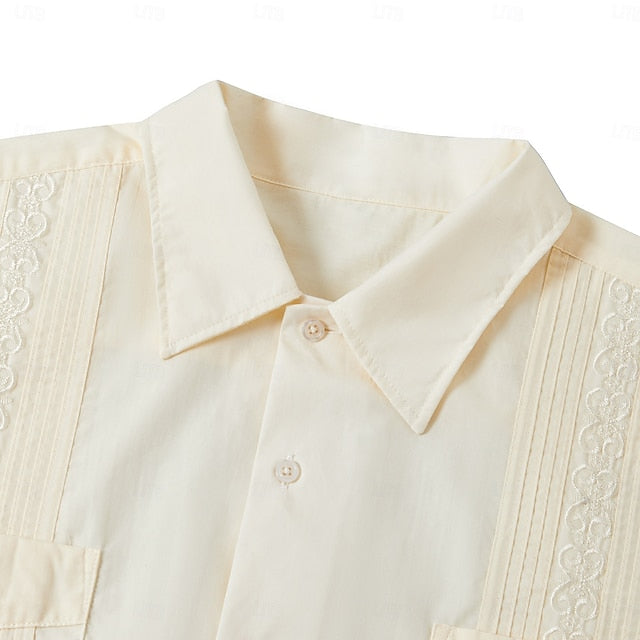Black Guayabera Yellow White Men's Shirt Light