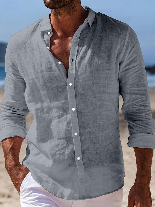 Button Beach Men's Wear Linen Shirt Summer Up