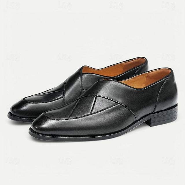 Loafers Men's Slip-On Strap - Cross Handmade Gray Leather