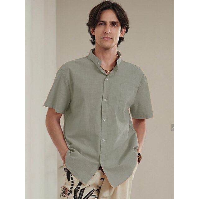 Linen Men's Casual Up Shirt Cotton Button