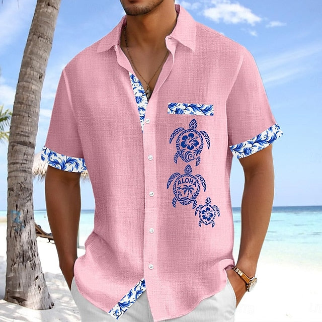 Men's Button Linen Beach Up Shirt Summer
