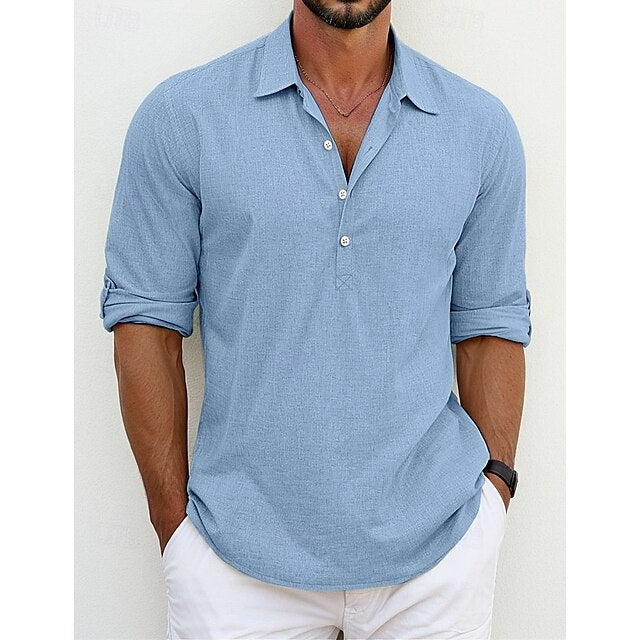 Men's Linen Wear Shirt Button Beach Summer Up