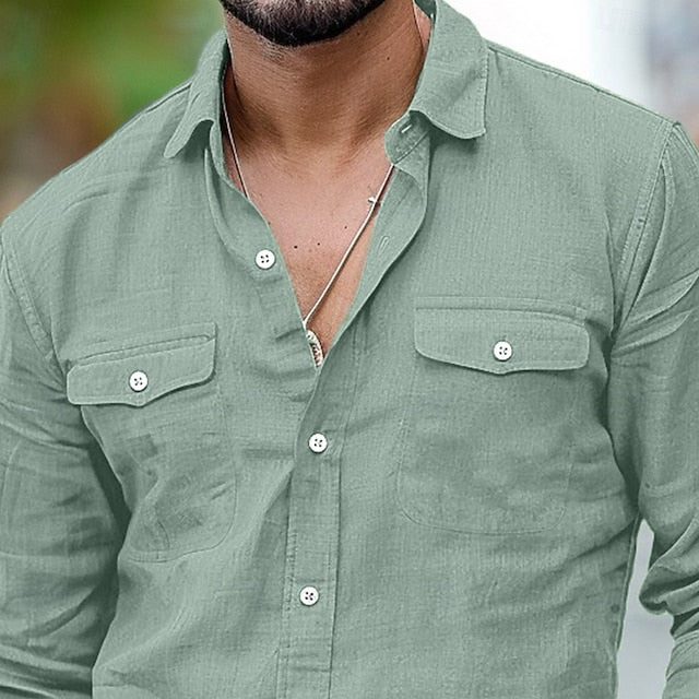 Vacation Linen Men's Solid Beach Color Shirt