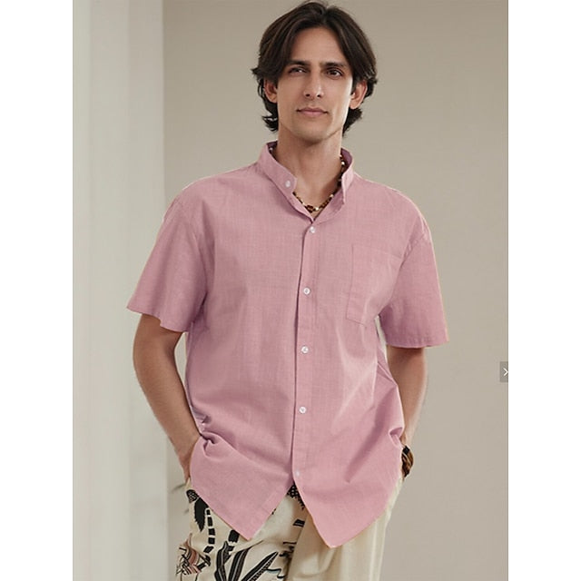 Linen Men's Casual Up Shirt Cotton Button