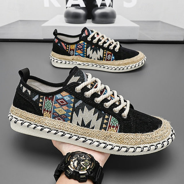 Casual with and Jute Men's Print Tribal Sneakers Canvas