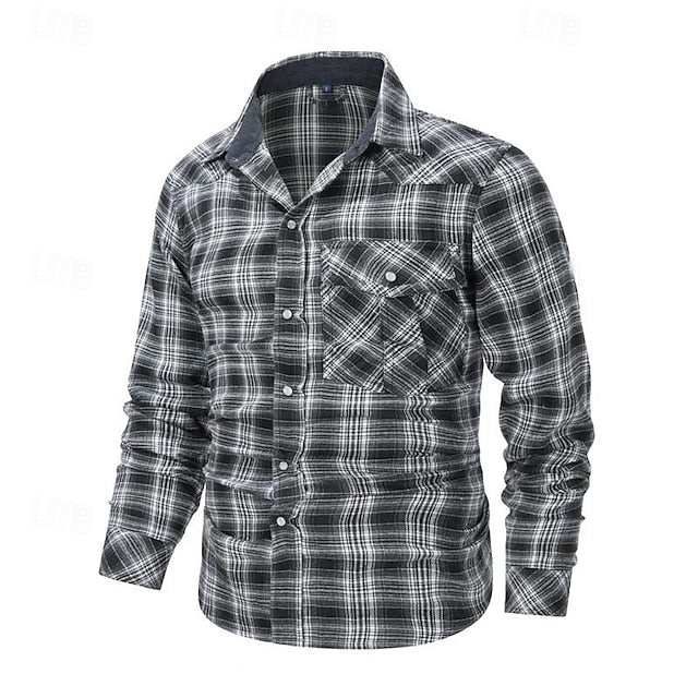 Shirt Casual Up Men's Button Plaid