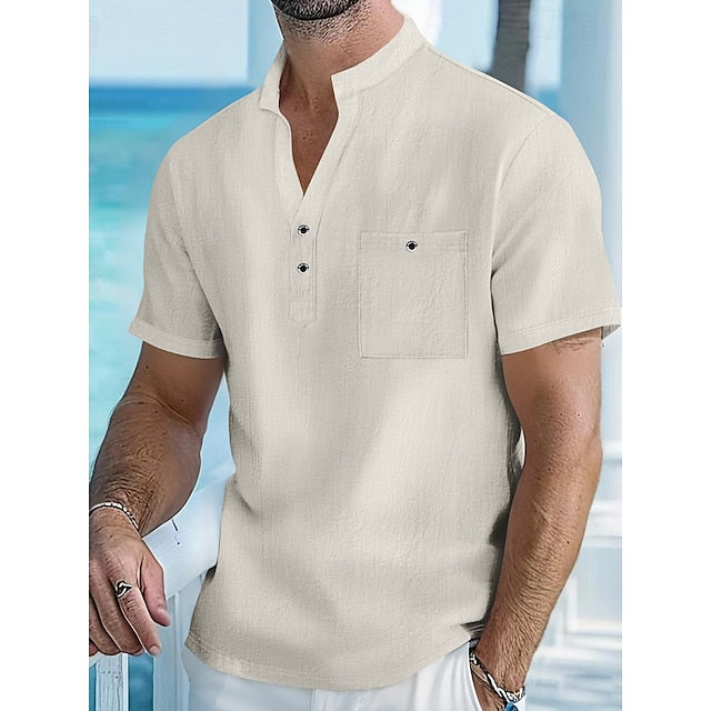 Linen Shirt Popover Up Casual Men's Button