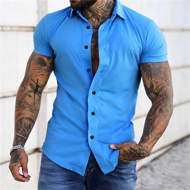 Casual Summer Black Shirt Up Men's Button