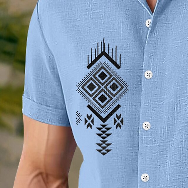 Beach Wear Linen Shirt Men's Summer Geometric