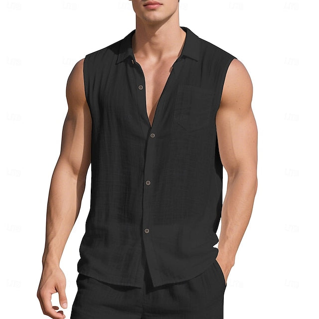 Linen Sleeveless Wear Men's Summer Beach Shirt